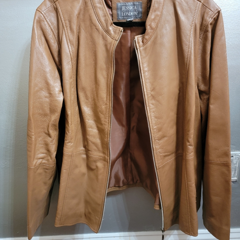 Jessica London Brown Genuine Leather Jacket